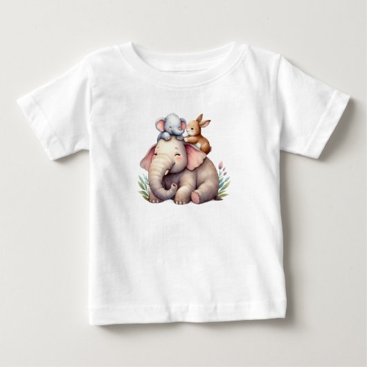 Adorable Boho Shirt for Babies | Elephant & Bunny  (Voorkant)