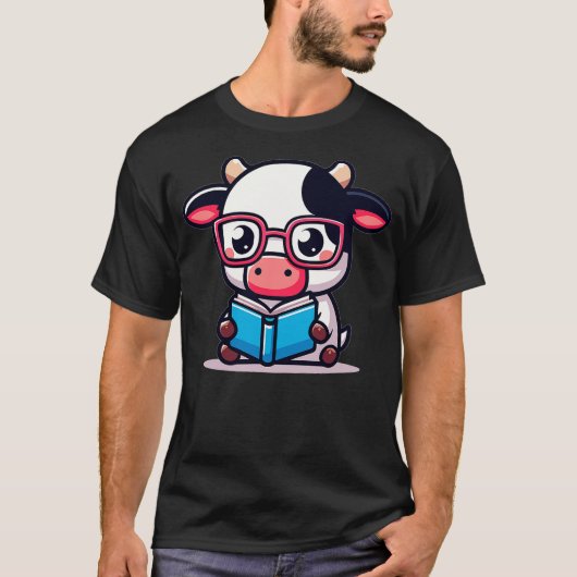 Adorable Book Lover Cow With Reading Glasses Cute T-shirt (Voorkant)