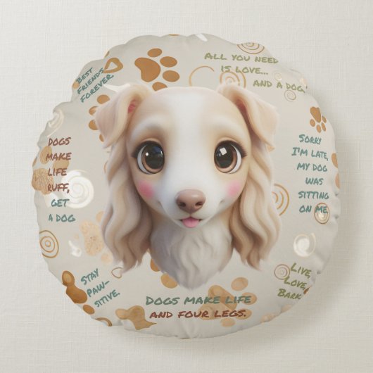 Adorable Borzoi Face Cushion Round Pillow Rond Kussen (Voorkant)