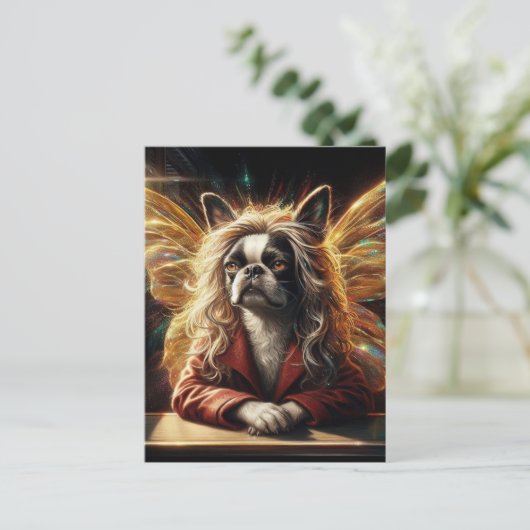 Adorable Boston Terrier Fairy in a Red Jacket Briefkaart (Staand voorkant)
