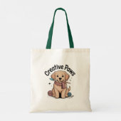 Adorable Brown Dog Artist with Paintbrush Yarn Art Tote Bag (Achterkant)