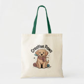 Adorable Brown Dog Artist with Paintbrush Yarn Art Tote Bag (Voorkant)