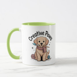 Adorable Brown Dog Artist Yarn Brush Creative Paws Mok