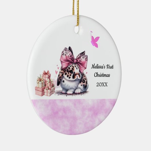 Adorable Bunny Baby's First Christmas Keramisch Ornament (Rechts)