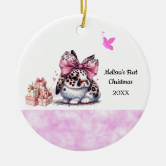 Adorable Bunny Baby's First Christmas Keramisch Ornament