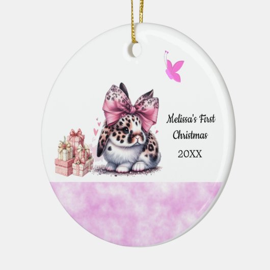 Adorable Bunny Baby's First Christmas Keramisch Ornament (Links)
