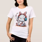 Adorable Bunny Enjoying Music with Headphones Tri-Blend Shirt (Voorkant)