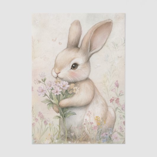 Adorable Bunny Holding a Bouquet of Wildflowers Tissuepapier (Voorkant)