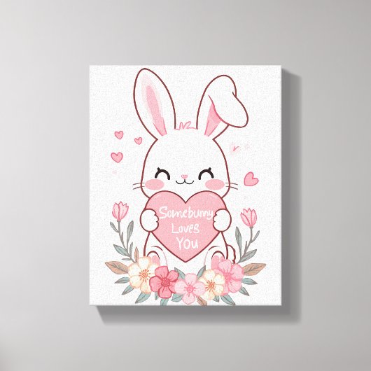 Adorable Bunny with a Love Heart Canvas Afdruk (Voorkant)