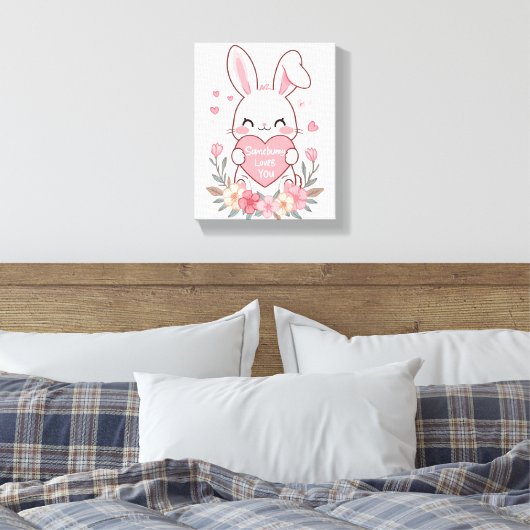 Adorable Bunny with a Love Heart Canvas Afdruk (Insitu (Slaapkamer))