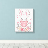 Adorable Bunny with a Love Heart Canvas Afdruk (Insitu (Houten vloer))