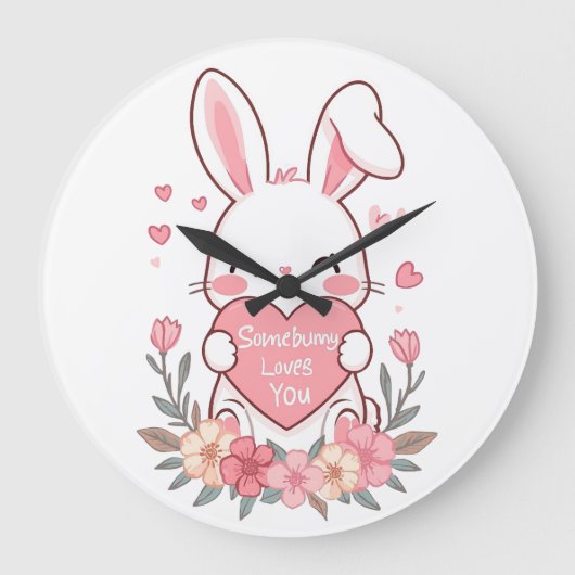 Adorable Bunny with a Love Heart Grote Klok (Voorkant)