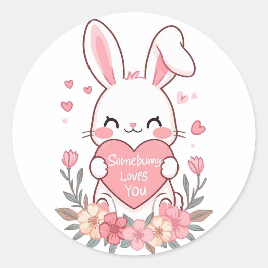 Adorable Bunny with a Love Heart Ronde Sticker (Voorkant)