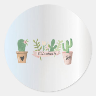 Adorable Cactus, Zilver Ronde Sticker