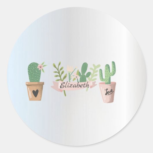 Adorable Cactus, Zilver Ronde Sticker (Voorkant)