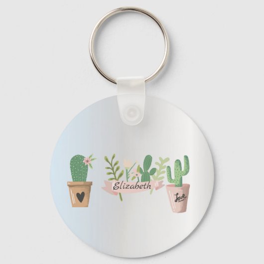 Adorable Cactus, Zilver Sleutelhanger (Voorkant)