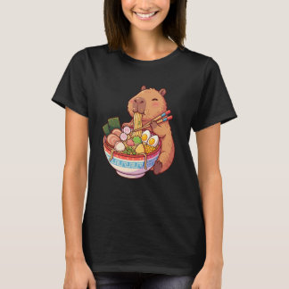 Adorable Capybara Eating Ramen Noodles Kawaii Desi T-shirt