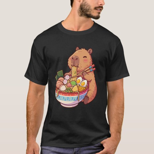 Adorable Capybara Eating Ramen Noodles Kawaii Desi T-shirt (Voorkant)