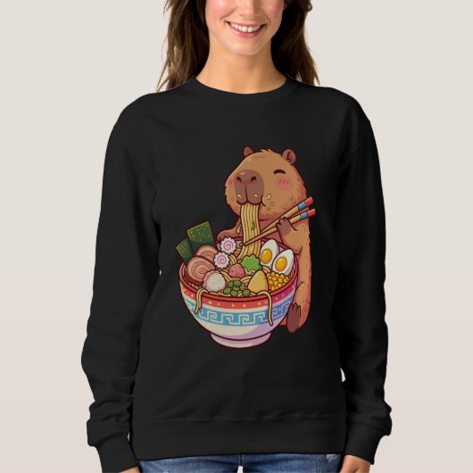 Adorable Capybara Eating Ramen Noodles Kawaii Desi Trui (Voorkant)