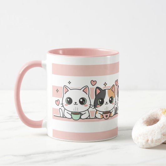 Adorable Cartoon Cat Coffee Lovers Cup Mok (Met donut)