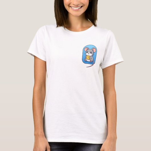 Adorable Cartoon Mouse Holding Yellow Cheese Block T-shirt (Voorkant)