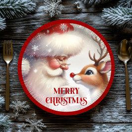 Adorable Cartoon Santa Rudolph Christmas Plates Papieren Bordje