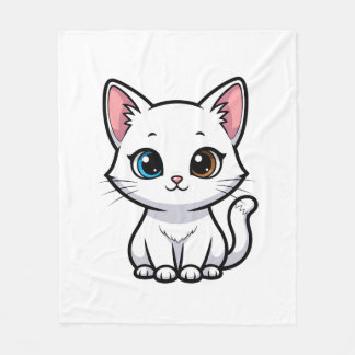 Adorable Cartoon White Cat Fleece Deken