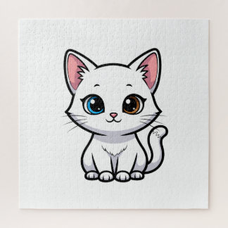 Adorable Cartoon White Cat Legpuzzel