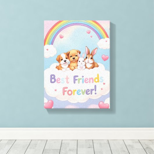 Adorable Cat Best Friends Forever Canvas Afdruk (Insitu (Houten vloer))