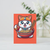 Adorable Cat Enjoying Savory Ramen Noodles Feast Feestdagenkaart (Staand voorkant)