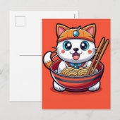 Adorable Cat Enjoying Savory Ramen Noodles Feast Feestdagenkaart (Voorkant / Achterkant)
