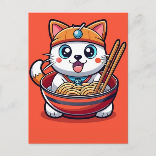 Adorable Cat Enjoying Savory Ramen Noodles Feast Feestdagenkaart (Voorkant)