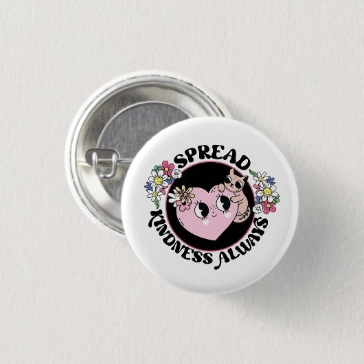 Adorable Cat & Flowers Button – Spread Kindness (Voorkant /achterkant)
