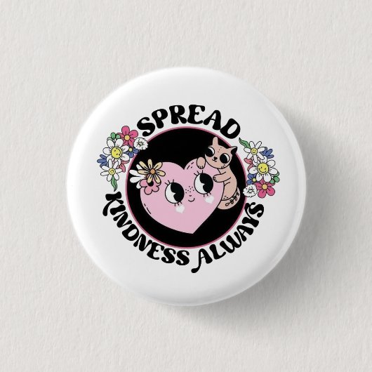 Adorable Cat & Flowers Button – Spread Kindness (Voorkant)