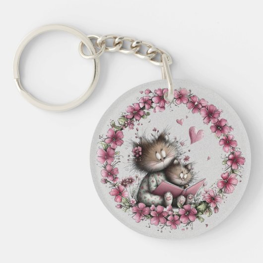 Adorable Cat Illustration Acrylic Keychain (Voorkant)