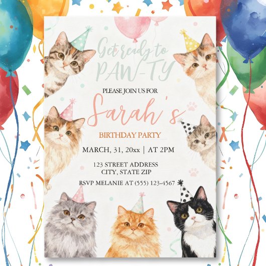 adorable Cat kids Birthday Kaart