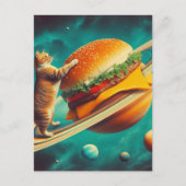 Adorable Cat on Cheeseburger Planet Briefkaart (Voorkant)