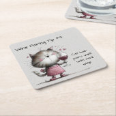 Adorable Cat With Wine Coaster Kartonnen Onderzetters (Schuin)