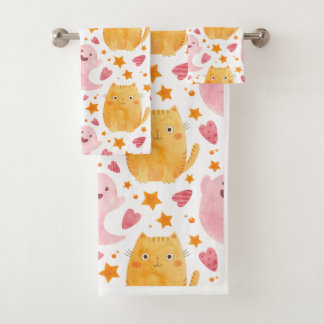 Adorable Cats and Ghosts Pattern Bad Handdoek