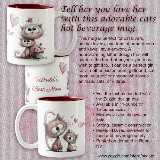 Adorable Cats Illustrations Mug Tweekleurige Koffiemok