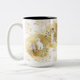 Adorable Cats Mug Gold White Watercolor 15 oz Tweekleurige Koffiemok