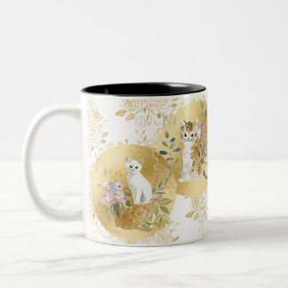 Adorable Cats Mug Gold White Watercolor Tweekleurige Koffiemok
