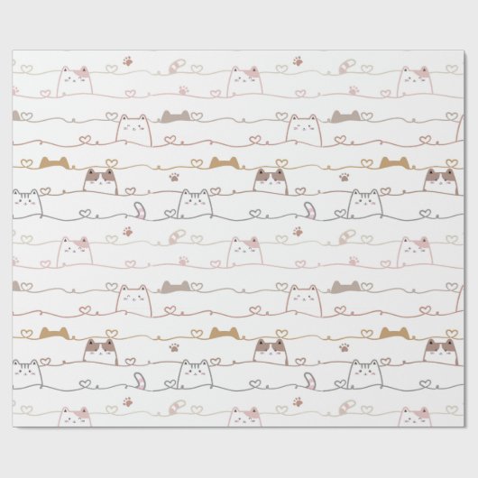 Adorable Cats Peeking Over Hearts Cadeaupapier (Vlak)