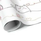 Adorable Cats Peeking Over Hearts Cadeaupapier (Rol Hoek)