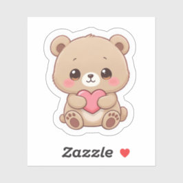 Adorable Chibi Bear with Heart Sticker