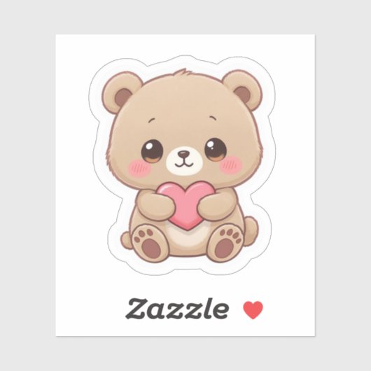 Adorable Chibi Bear with Heart  Sticker (Vel)