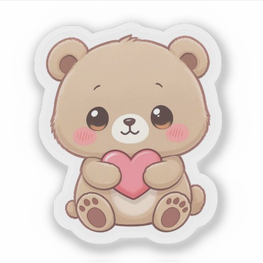 Adorable Chibi Bear with Heart  Sticker (Voorkant)