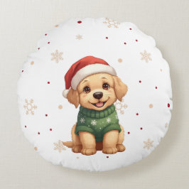 Adorable Christmas Dog - Festive Puppy Christmas Rond Kussen