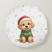 Adorable Christmas Dog - Festive Puppy Christmas Rond Kussen (Achterkant)