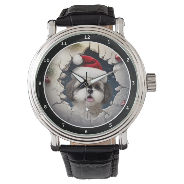 Adorable Christmas Happy Shih Tzu Puppy Holiday  Horloge (Voorkant)
